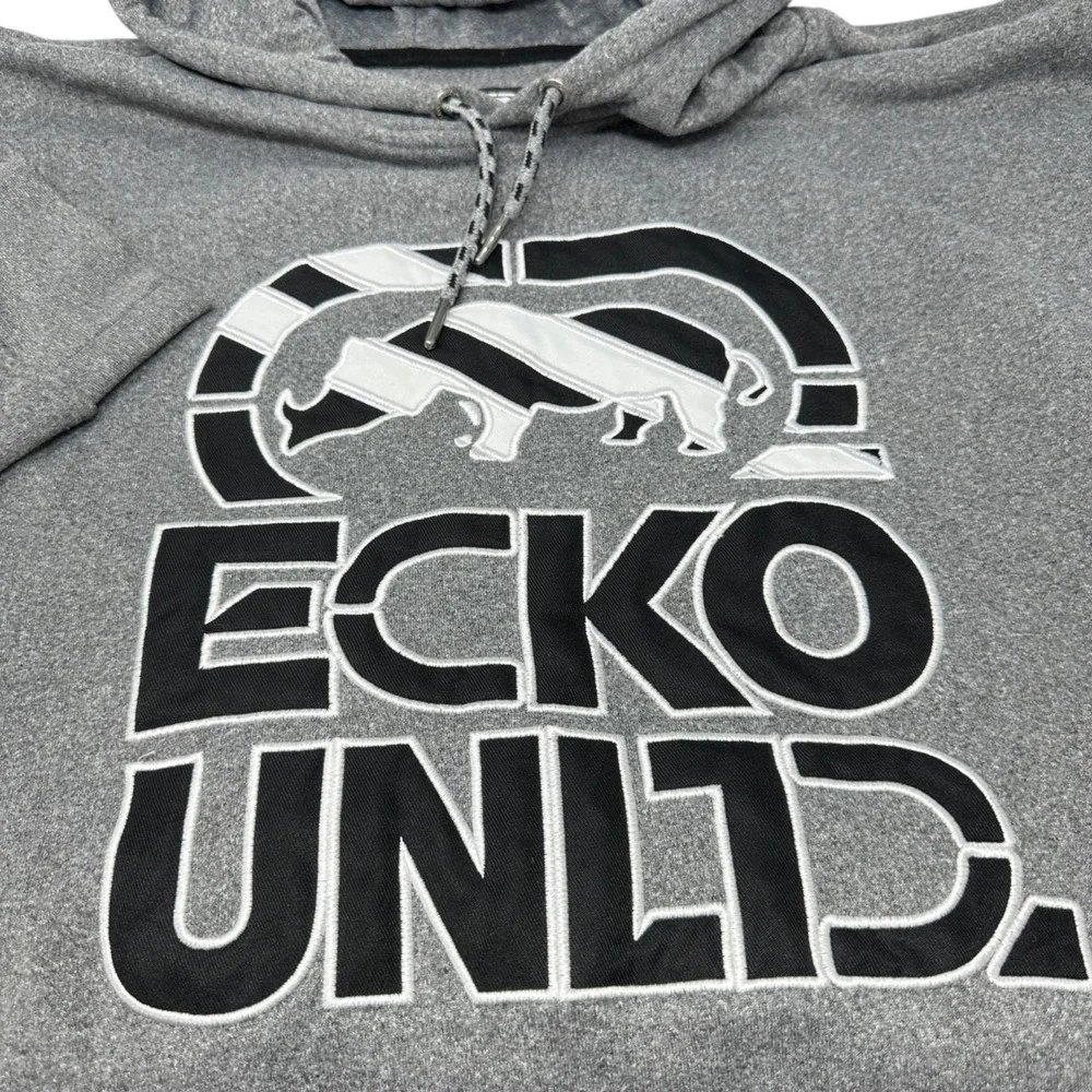 ECKO UNLTD Performance Gray Hoodie Sweatshirt Rhino Embroidered‎ Size 2XL XXL